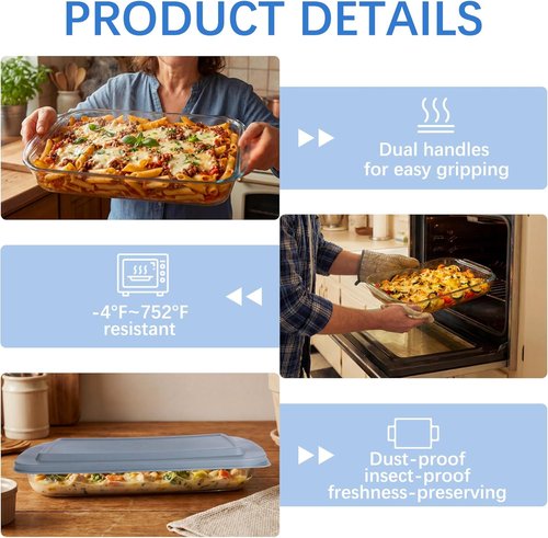 9x13 Glass Baking Dish With Lid - 3Qt Casserole Dish With Insulated Carrier Bag | Perfect For Potlucks & Picnics