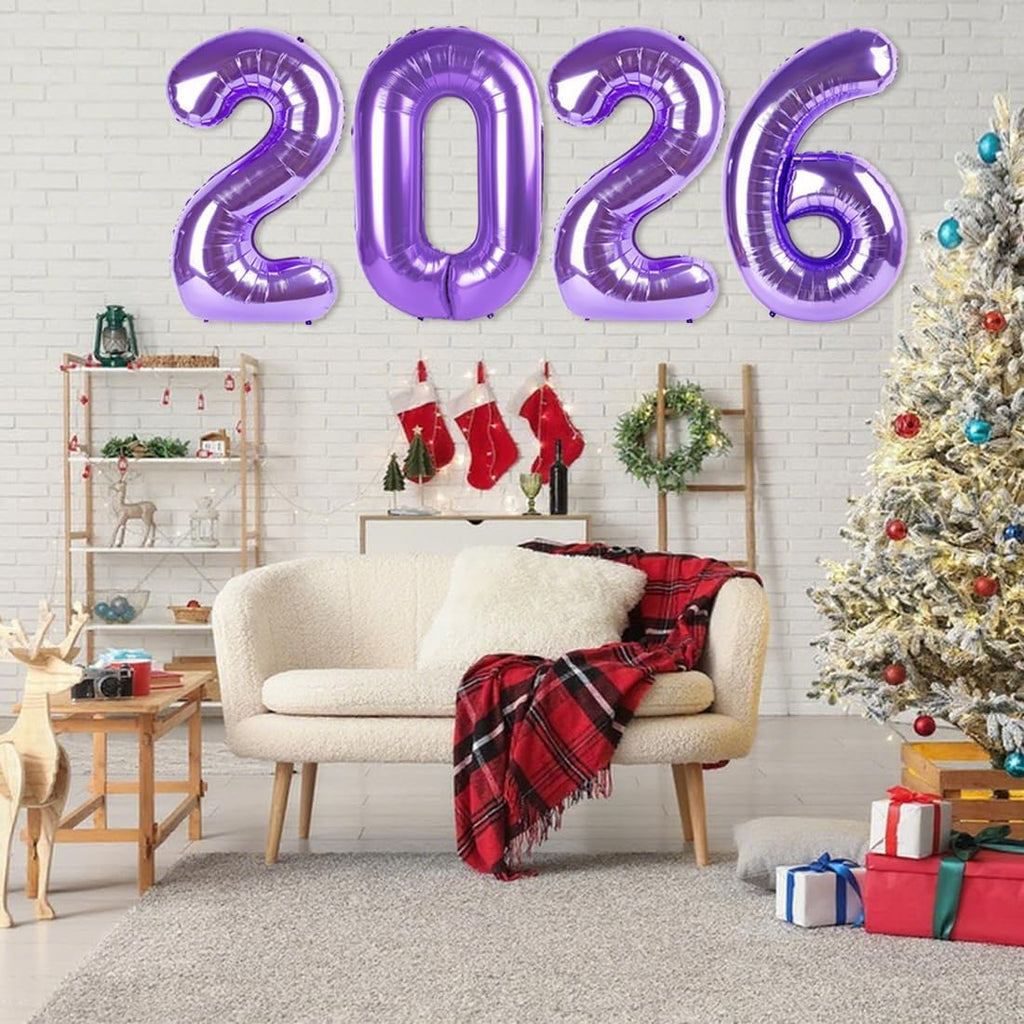 Purple 2026 Number Balloons - 40 Inch Giant Balloons for New Year's Eve & Graduation Celebrations