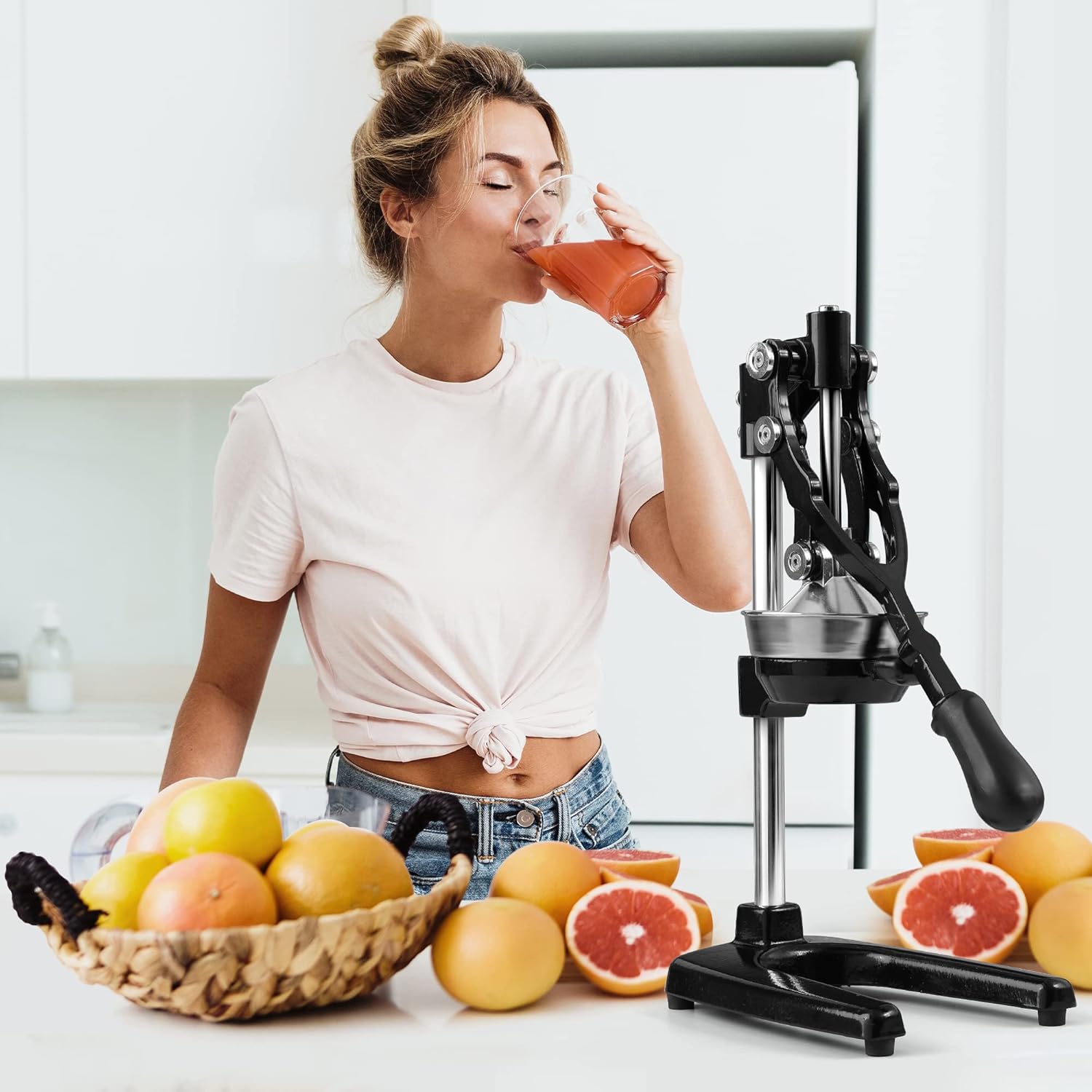 Zulay Kitchen Extra Tall Citrus Press - Manual Juicer for Orange Juice | Fits Tumblers & Tall Glasses