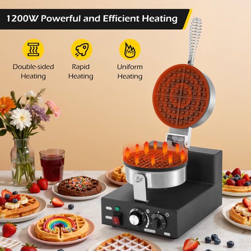 Dyna-Living Commercial Waffle Maker 1200W Professional Waffle Maker Commercial Restaurant Waffle Iron Non-stick Classic Waffle Machine Waffle Bowl Maker for Home