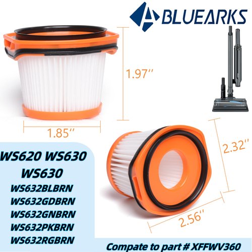 Bluearks 6Pcs Replacement for Shark WS620 WS632 WS630 Filter,Compatible With Shark Wandvac System WS633 WS632RGBRN WS632PKBRN WS632GNBRN WS632GDBRN WS632BLBRN, Replacement to Part # XFFWV360