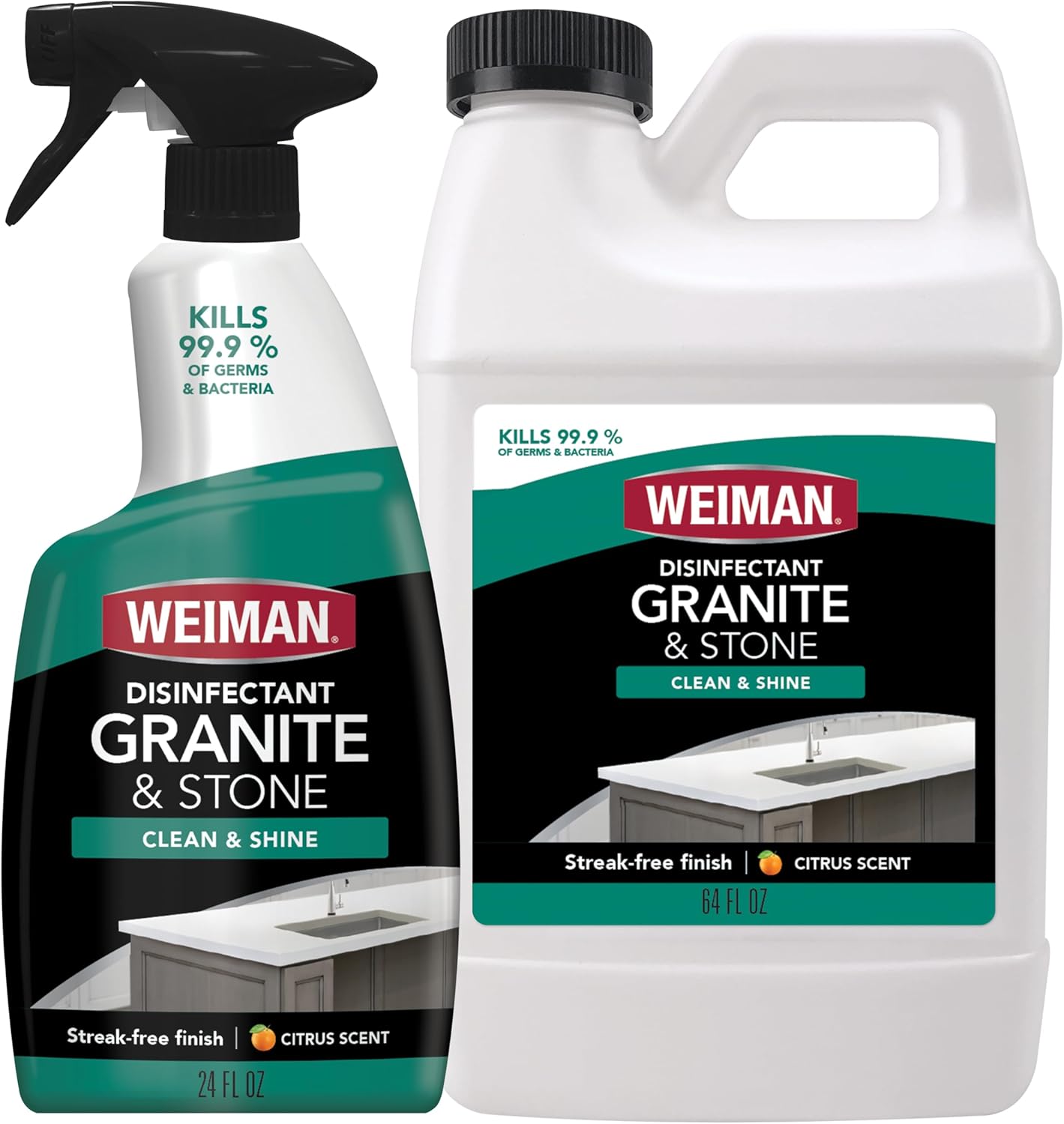 Weiman Disinfecting Granite Cleaner & Polish - Value Pack with 24 oz Spray & 64 oz Refill