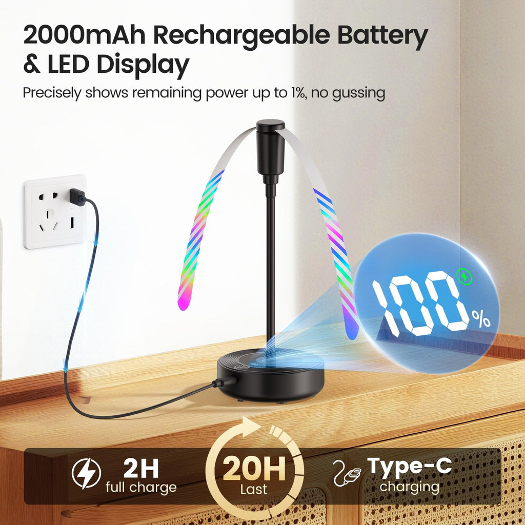 TriPole Fly Fans for Tables, 2000mAh Rechargeable Battery Operated Food Fan Lasts 20 Hrs with LED Display, Portable Fly Table Fan Indoor Outdoor for Picnic, Party, BBQ, Kitchen, Patio, 4 Pack