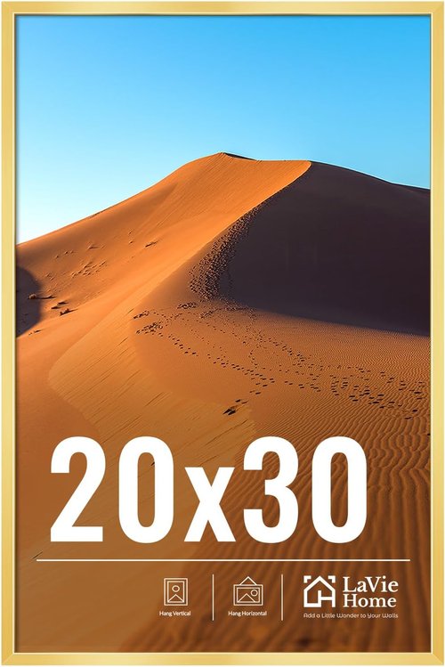LaVie Home 20x30 Picture Frame - Gold Wall Display Frame with HD Plexiglas | Classic Vertical/Horizontal Design