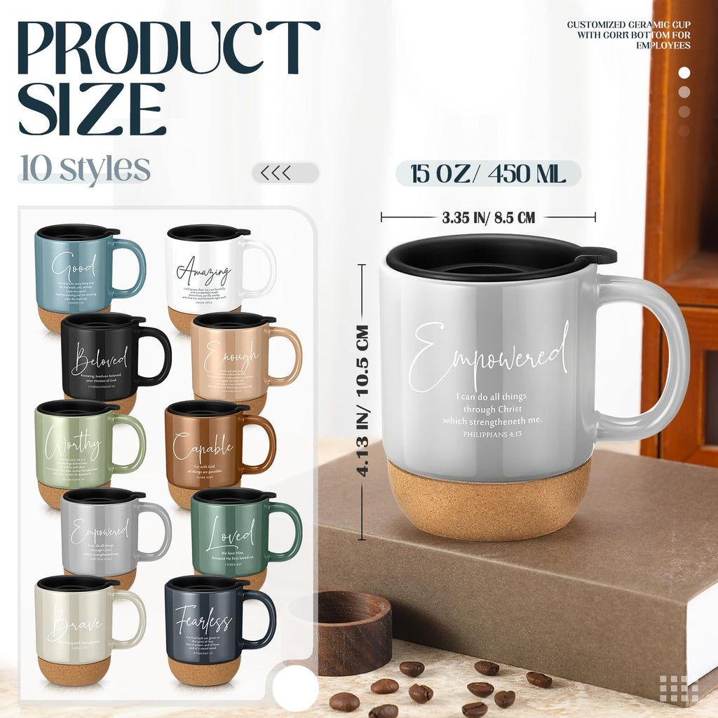 Didaey 10 Pcs Christian Coffee Mugs Mothers Day Gifts for Church Women Men Bulk 15 oz Bible Verses Religious Inspirational Cups with Cork Bottom for Study Group Coworker Sunday School Teacher Gifts