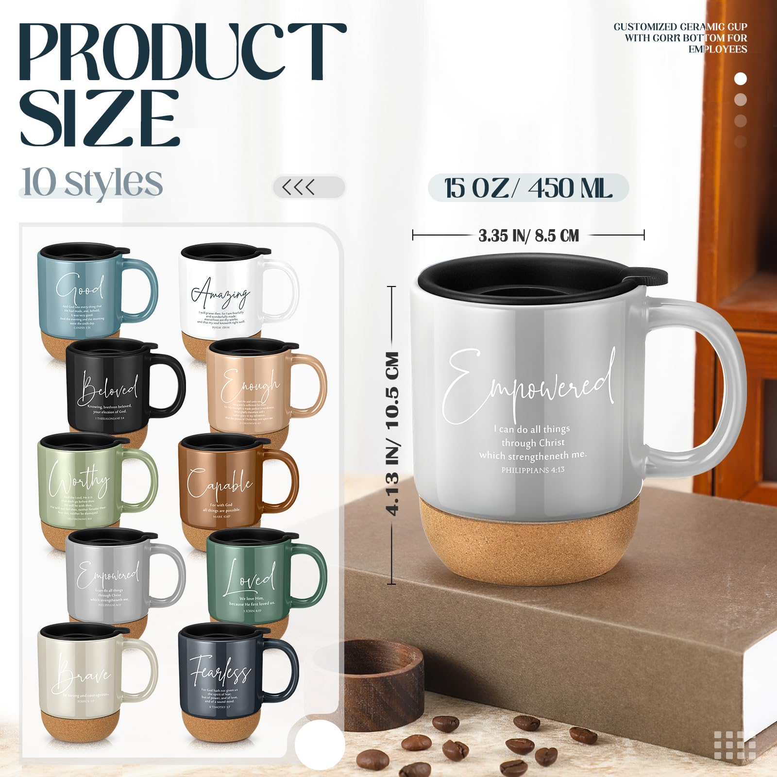 Didaey 10 Pcs Christian Coffee Mugs Mothers Day Gifts for Church Women Men Bulk 15 oz Bible Verses Religious Inspirational Cups with Cork Bottom for Study Group Coworker Sunday School Teacher Gifts