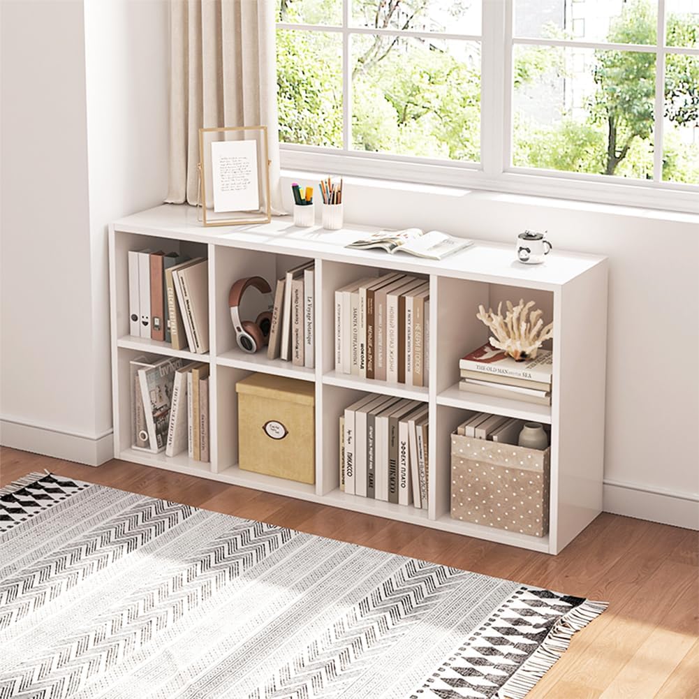 NELYE 8 Cube Organizer Bookcase - Stylish White Storage Bins & Open Shelf Design for Versatile Use