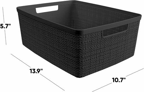 Curver Decorative Storage Baskets Set of 6 | Medium 12L Jute Bins for Home, Office & Kitchen - Black