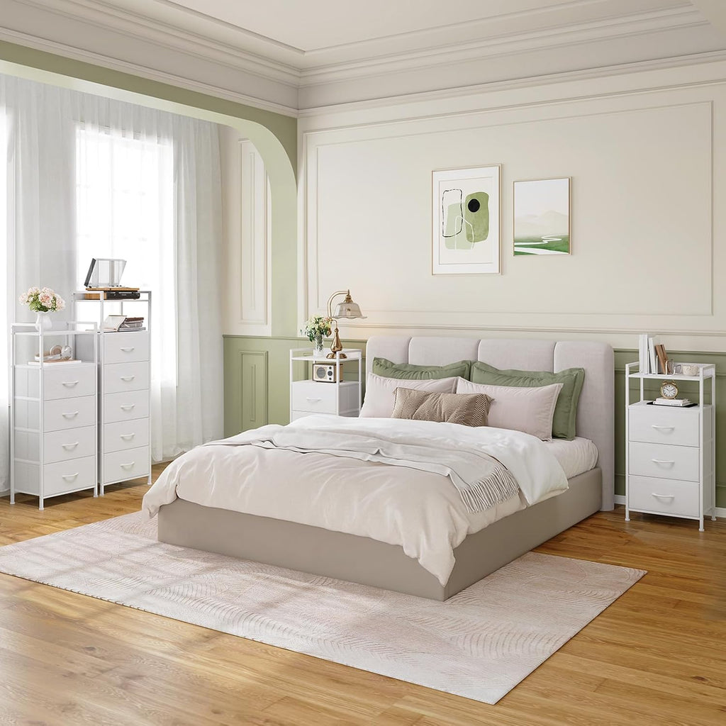 Somdot Tall Dresser - 5-Drawer Vertical Storage Tower Unit for Bedroom & Kids Room - White Leather