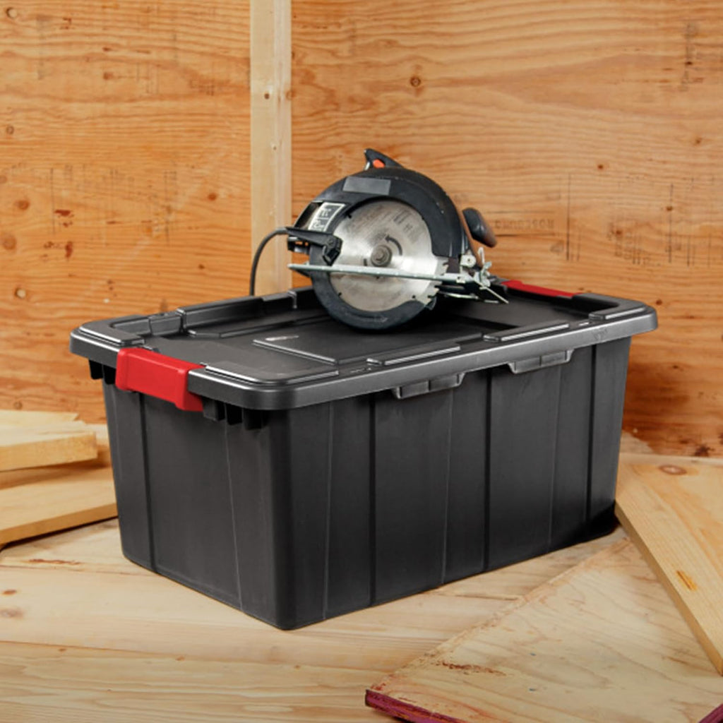 Sterilite 6-Pack Industrial Tote | Heavy-Duty 15 Gallon Plastic Storage Bins with Lids - Black