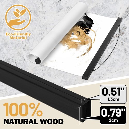 Benjia Magnetic Light Wood Poster Frame Hanger - 4 Pack for 17x22, 17x11, 17x24 Artwork | Black