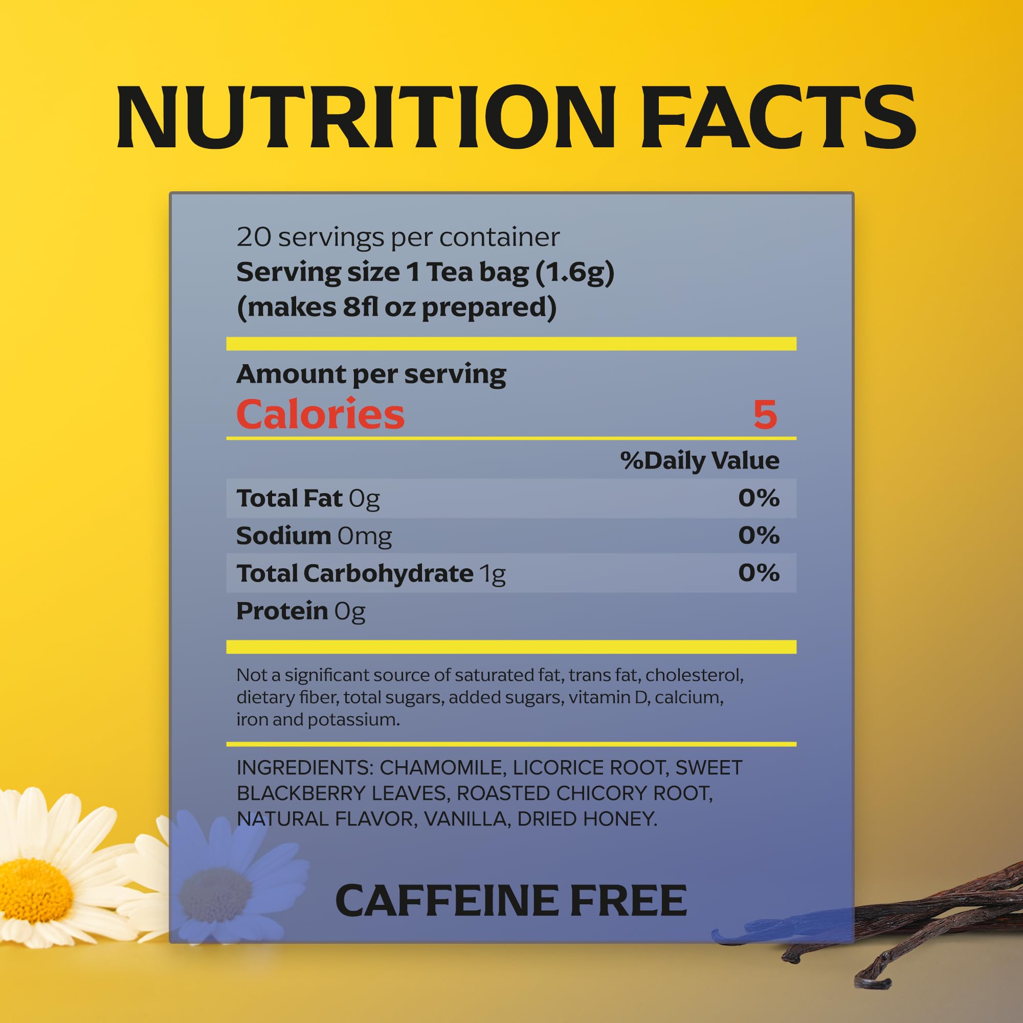 Lipton Golden Chamomile with Honey and Vanilla Tea Bags, Caffeine Free Tea, Herbal Tea, Individually Wrapped, 80 Total tea Bags (20ct - Pack of 4)
