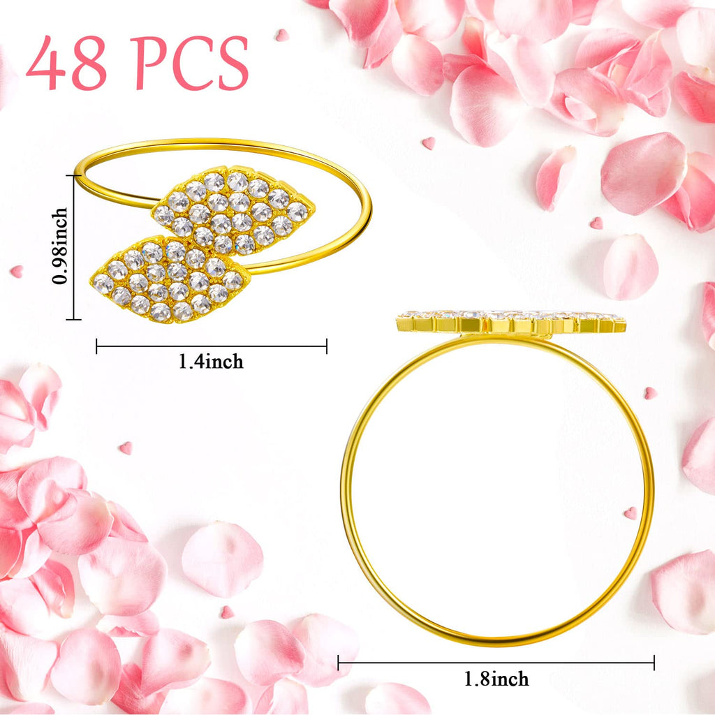 Hotop 150 Pcs Gold Napkin Rings Gold Table Decorations, Elegant Bling Leaves Napkin Rings, Rhinestone Guest Towels Buckle for Holiday Gather Party, Wedding Dinner Banquet Table Decoration