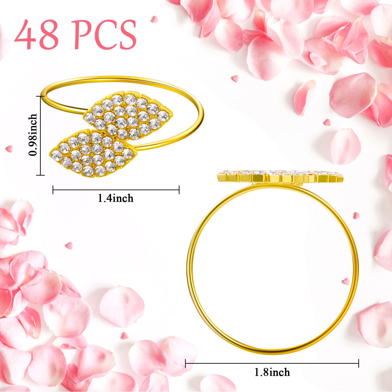 Hotop 150 Pcs Gold Napkin Rings Gold Table Decorations, Elegant Bling Leaves Napkin Rings, Rhinestone Guest Towels Buckle for Holiday Gather Party, Wedding Dinner Banquet Table Decoration