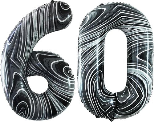GOER 60th Birthday Balloons - 42 Inch Jumbo Marble Black Foil Helium Decorations