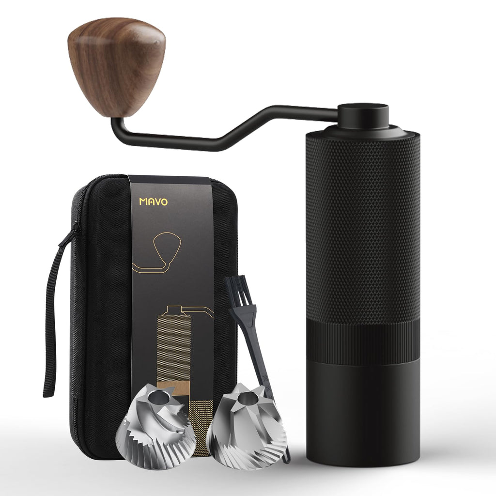 MAVO Manual Coffee Grinder, Wizard Hand Coffee Grinder, Capacity 25g with 2PCS CNC Stainless Steel Conical Burr -Pentagon and Hexagonal, Burr Coffee Bean Grinder for French Press, Pour Over, Black