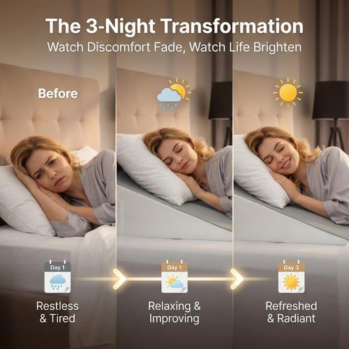 DeerFable [2026 New 12" Memory Foam Wedge Pillow for Sleep Apnea, Sleeping, Acid Reflux Relief, Snoring, Dual Sided Cooling & Warm Fabric Triangle Pillow Wedge for After Surgery, Back, Leg - Gray