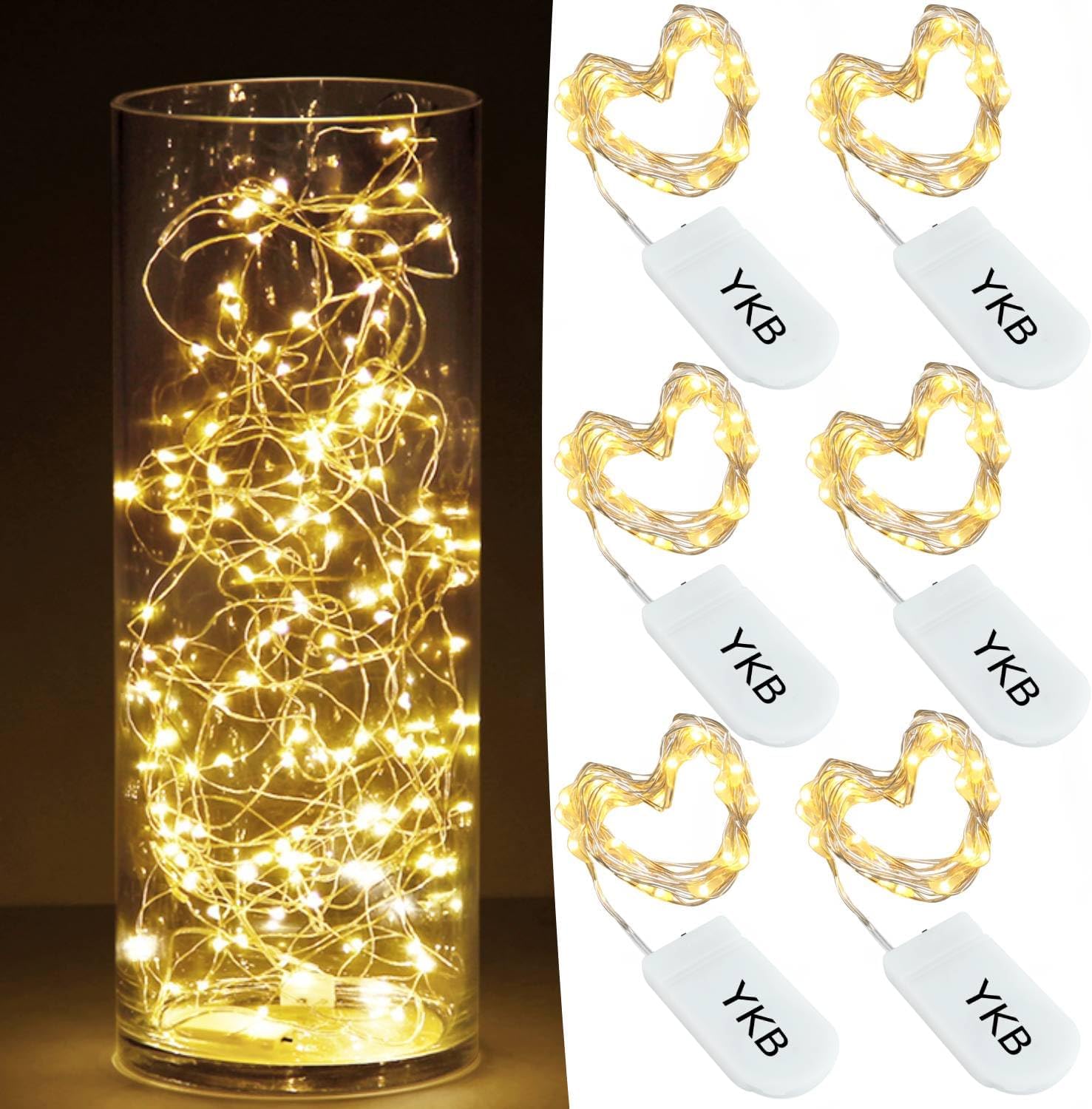 YKB LED Starry String Lights - 6 PCS with 20 Micro LEDs on 3.3FT Copper Wire | Warm White for Holiday Decor