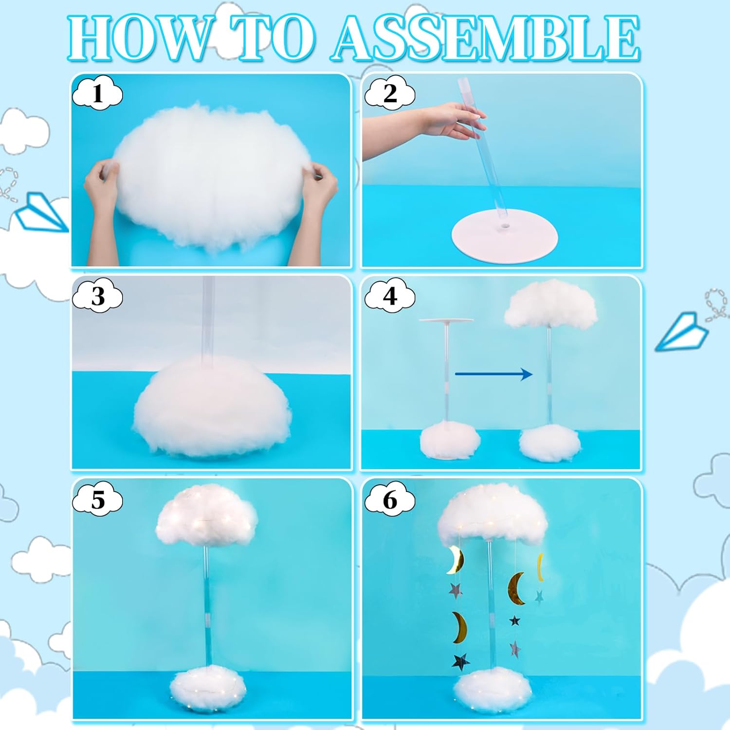 Skiennix 3D Fluffy Cloud LED Light Kit - Hanging & Table Centerpiece Decor for Baby Showers, Nurseries & Parties