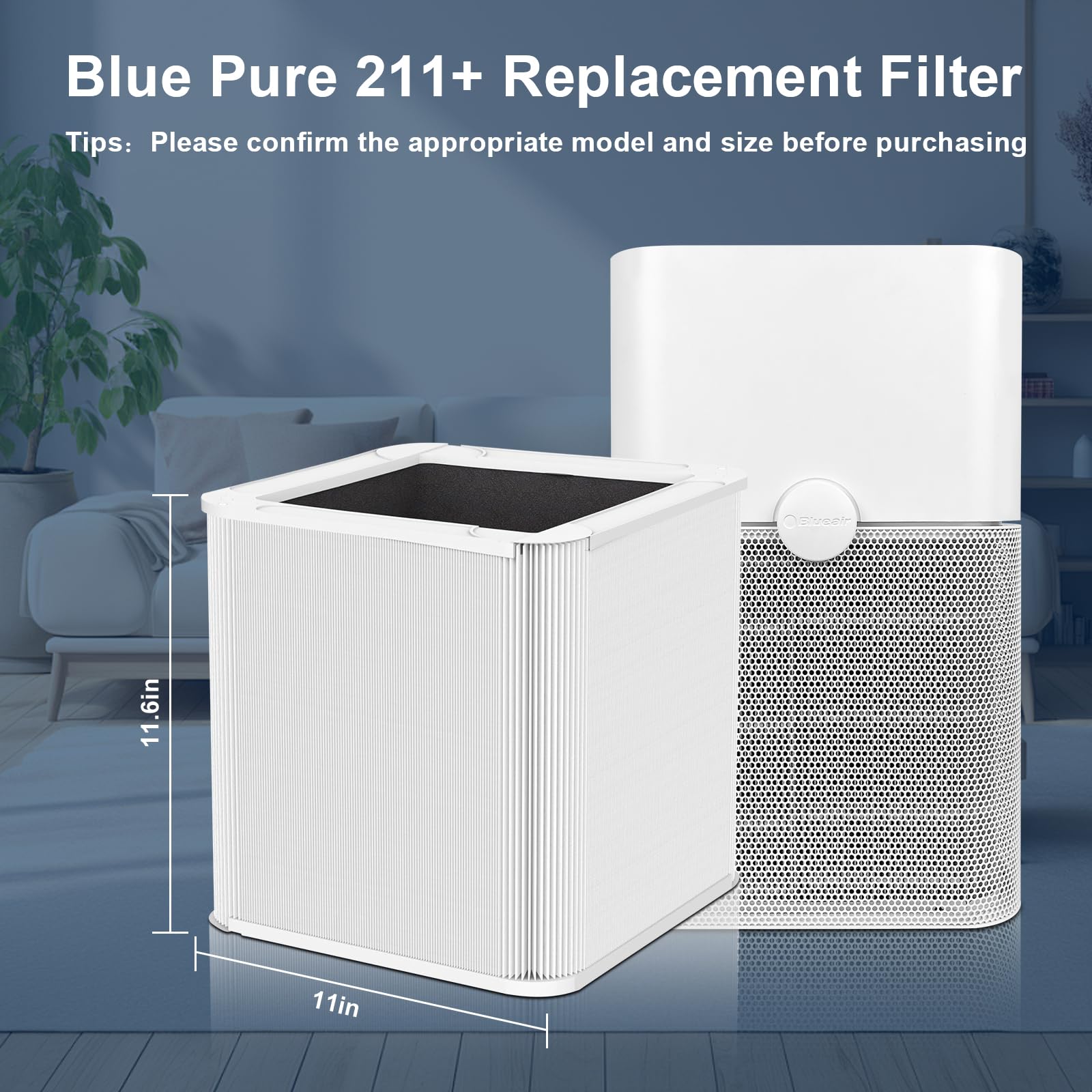 2 Pack 211+ Replacement Filter, Compatible with Blue Pure 211+ Auto Air Cleaner Purifier, 2 Stage Filtration System of H13 True and Activated Carbon Filter, for bedrooms, living rooms, and offices