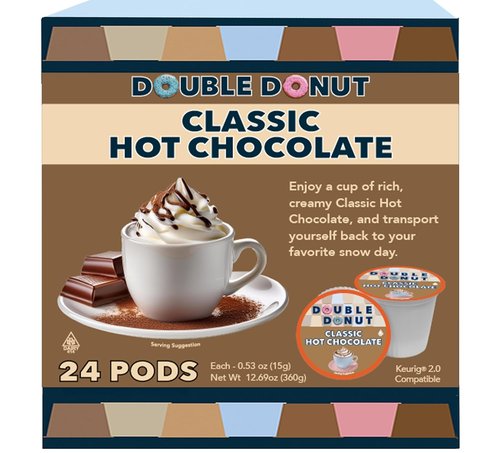 Double Donut Coffee Hot Chocolate Pods - Classic Single Serve Cocoa for Keurig | 24 Count