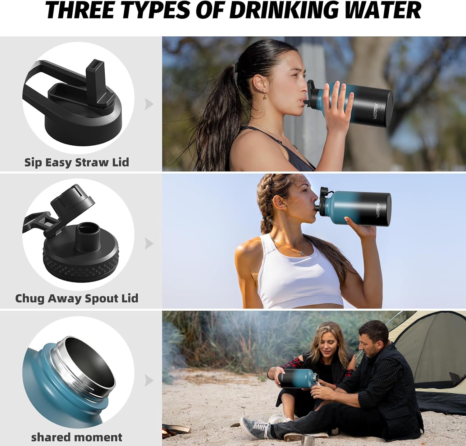 Skiennix 64oz Insulated Water Bottle - Cold for 48 Hrs, BPA Free & Leak Proof | Half Gallon Flask in Black/Blue