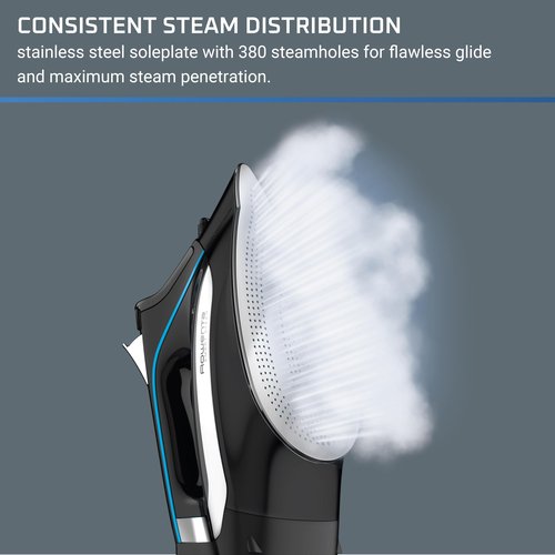 Rowenta, Iron, Smart Temp Stainless Steel Soleplate Steam Iron for Clothes, 380 Microsteam Holes, 1725 Watts Ironing, Auto-Off, Fabric Steamer, Black Clothes Iron, DW3261, Black
