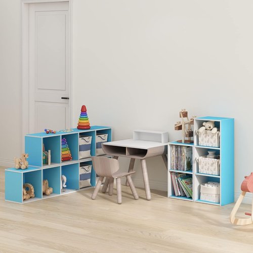 Furinno PASIR 2-Tier Modern Bookshelf - Easy Assembly Open Shelves Bookcase | Light Blue/White 9 x 12 x 21