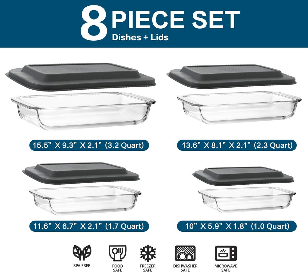 MCIRCO Glass Baking Dish Set - 8 Pcs with Lids & 9 Pcs Stainless Steel Baking Sheet Tray Set | Perfect for Cooking & Baking
