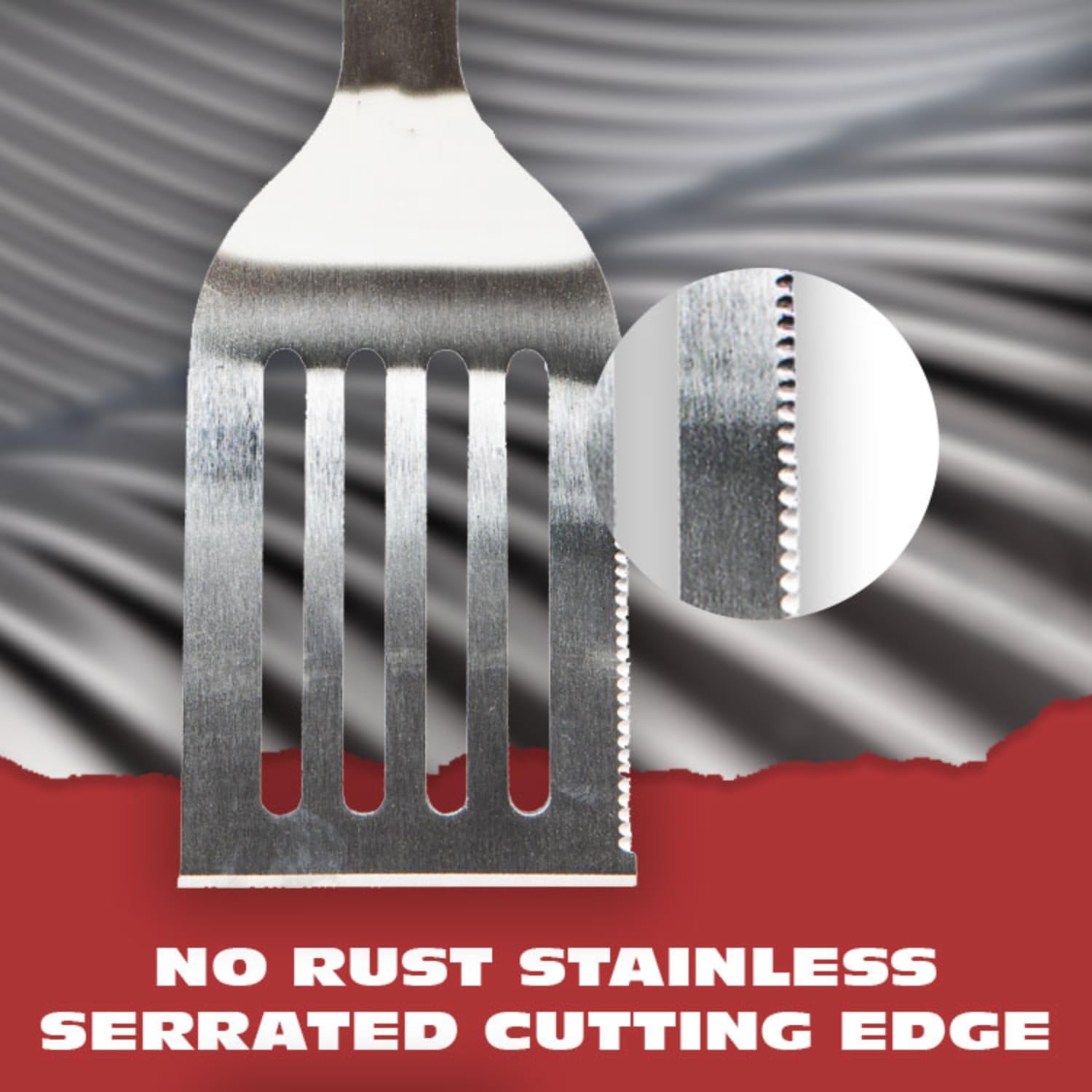 BBQ-AID Pro BBQ Metal Spatula - 17" Stainless Steel with Serrated Edge & Acacia Wood Handle