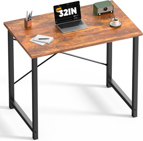 DUMOS Small 32-Inch Computer Desk - Modern Home Office Writing Table with X-Shaped Reinforcement | Rust Finish
