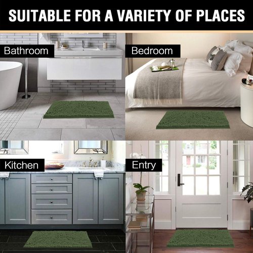 H.VERSAILTEX Luxury Chenille Loden Bathroom Rug Mat 17” x 24” Bundle 2 Pieces Bathroom Rug Mat 32" x 20" & 17" x 24" Loden