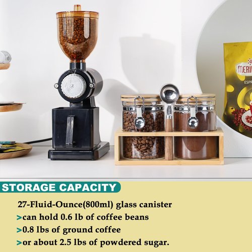 KKC HOME ACCENTS Airtight Borosilicate Glass Loose Leaf Tea & Coffee Beans Storage Jars with Bamboo Clamp Lid & Scoop - Glass Storage Canisters for Brown Sugar, Matcha, Pantry Organization - 27 Fl.Oz