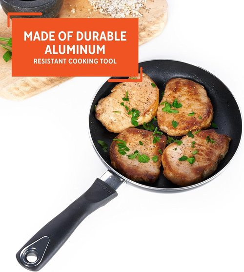 IMUSA 8-Inch Bistro Aluminum Nonstick Fry Pan - Cool Touch Handle for Easy Cooking | Black Skillet