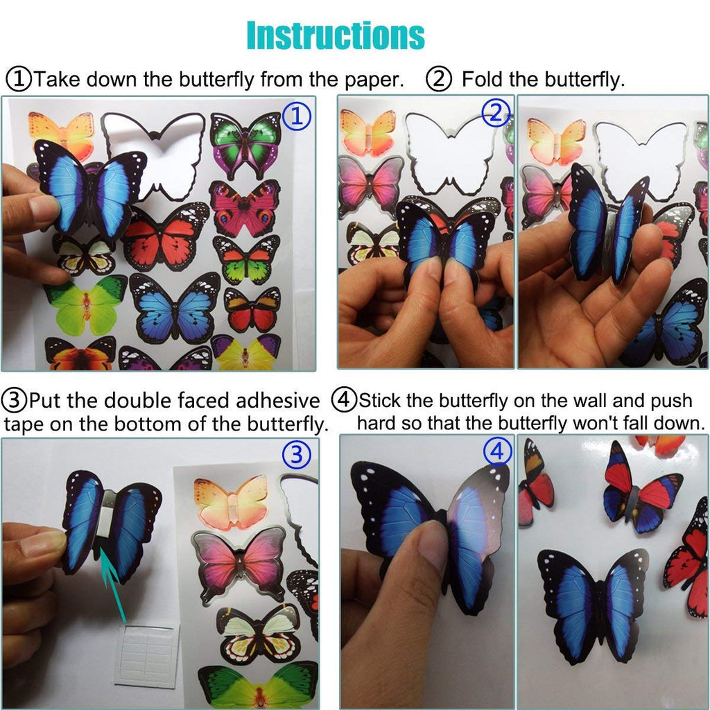 Skiennix 80 PCS Butterfly Wall Decor - Waterproof & Removable Plastic Wings for Home & Bedroom