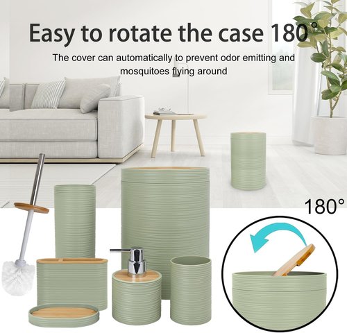 CERBIOR 6-Piece Bamboo Bathroom Accessories Set - Soap Dispenser, Toothbrush Holder & More | Sriral Green