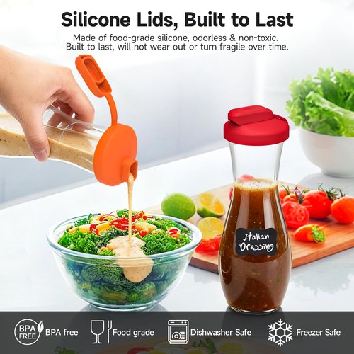 CHEFAID Silicone Replacement Lids Fit Good Seasons Cruet, Shake It No Spills, Pour Spout Lids for Salad Dressing Shaker Bottle with Labels, BPA-Free & Airtight - Cruet Not Included (Mix1, 4 Pack)