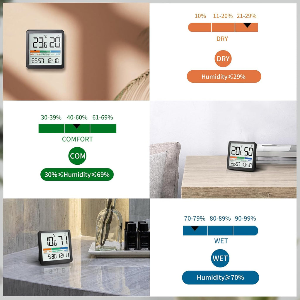 NOKLEAD Mini Desktop Thermometer Hygrometer - Accurate Temperature & Humidity Monitor with Comfort Indicator | Ideal for Home, Garage, Greenhouse