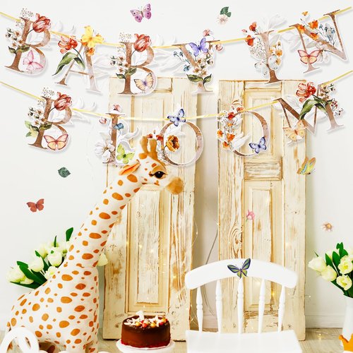 Flower Butterfly Baby in Bloom Banner, Wildflower Butterflies Baby Shower Sign, Boho Floral Welcome Baby Garland Decor, Flowers Theme Paper Bunting for Mommy to Be Party