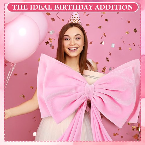 Weysat Large Pink Bow Decoration Soft Velvet 35x31 Inch Big Coquette Bow for Party Room Wall Decor, Giant Velvet Tie Hanging Birthday Party Gift Wedding Sofa Bedroom Living Room