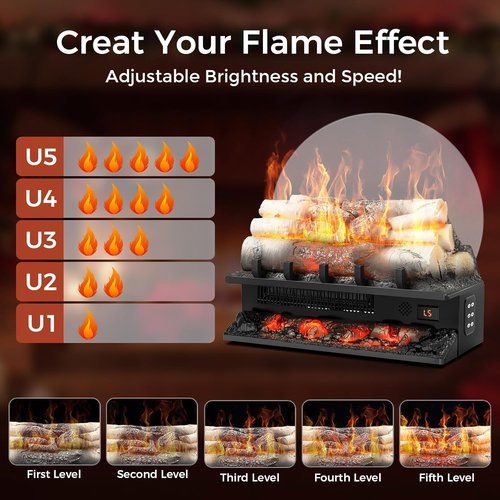 Freestanding Electric Fireplace Log Set by [Brand Name] - 21” Heater with Remote, 8-Hour Timer & Adjustable Flame