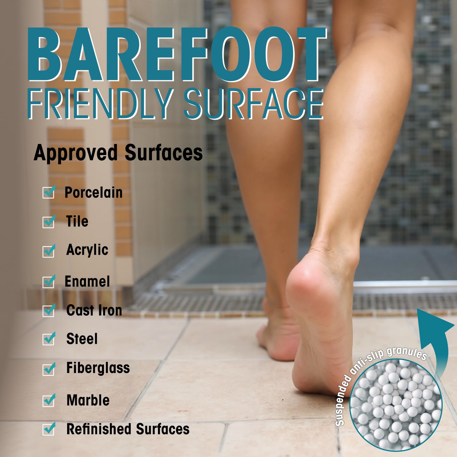 EROSMILE Tub Grip Anti-Slip Bath & Shower Floor Solution - Non-Slip Textured Coating for Slippery Fiberglass & Acrylic Bathtub or Showers - 6.76 Oz / 200ml