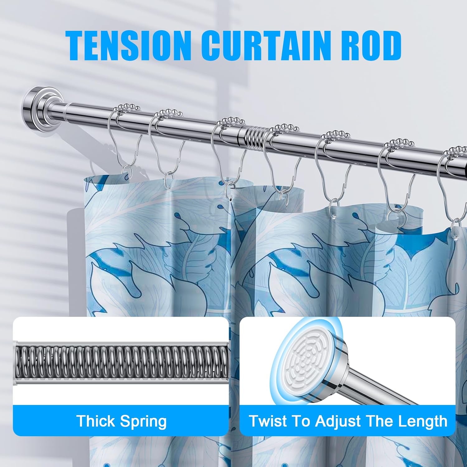 TEECK Adjustable Shower Curtain Rod - 32-80 Inch Anti-Slip, Rust-Free Design | Easy No-Drill Installation