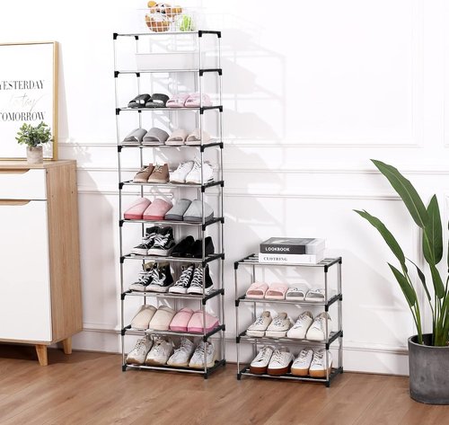Jucaifu Stackable Shoe Rack - Space Saving 3-Tier Organizer for Entryway, Hallway & Closet | Black