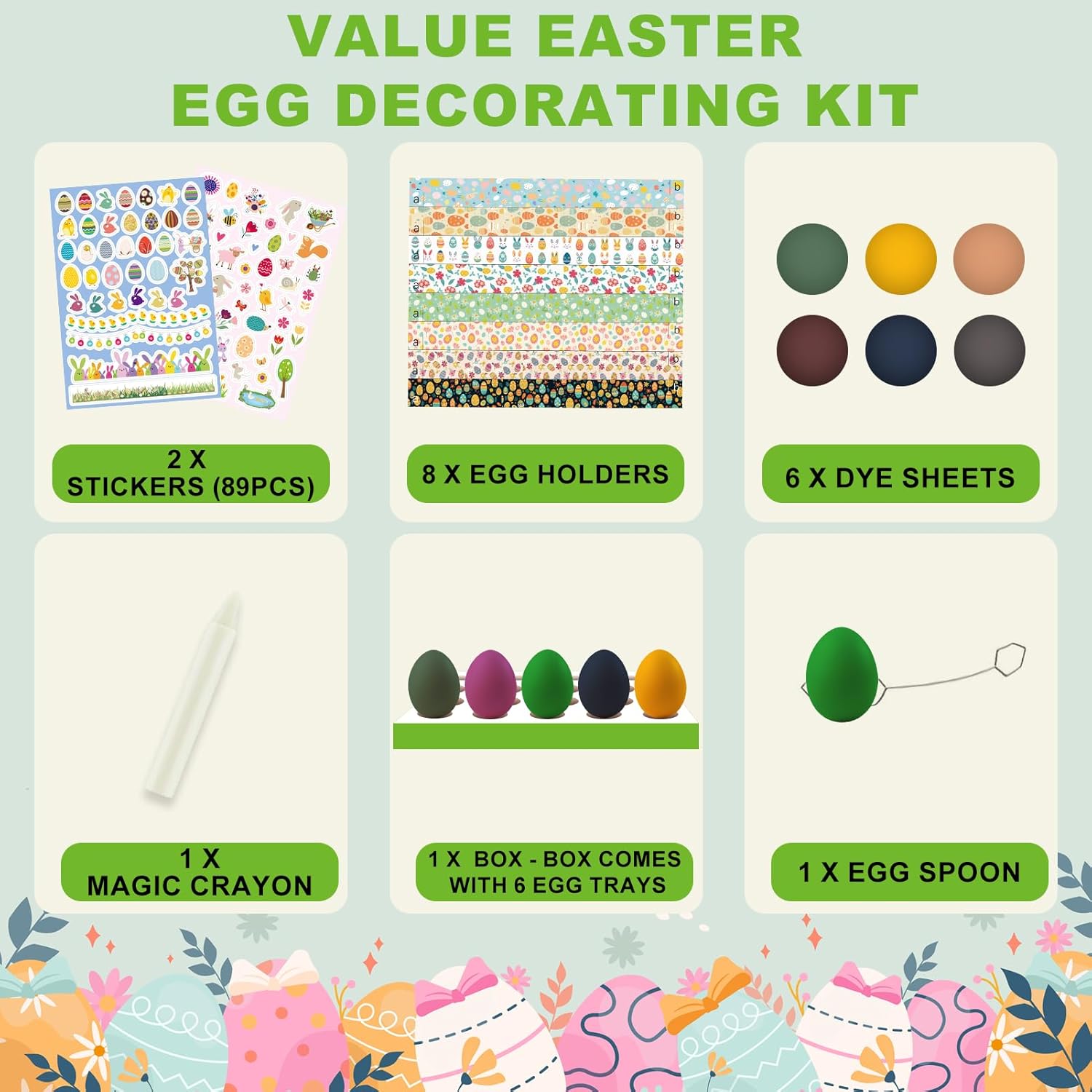 Skiennix Easter Egg Decorating Kit - Non-Toxic Dye Tablets with 89 Stickers & 8 Holders | DIY Craft Set