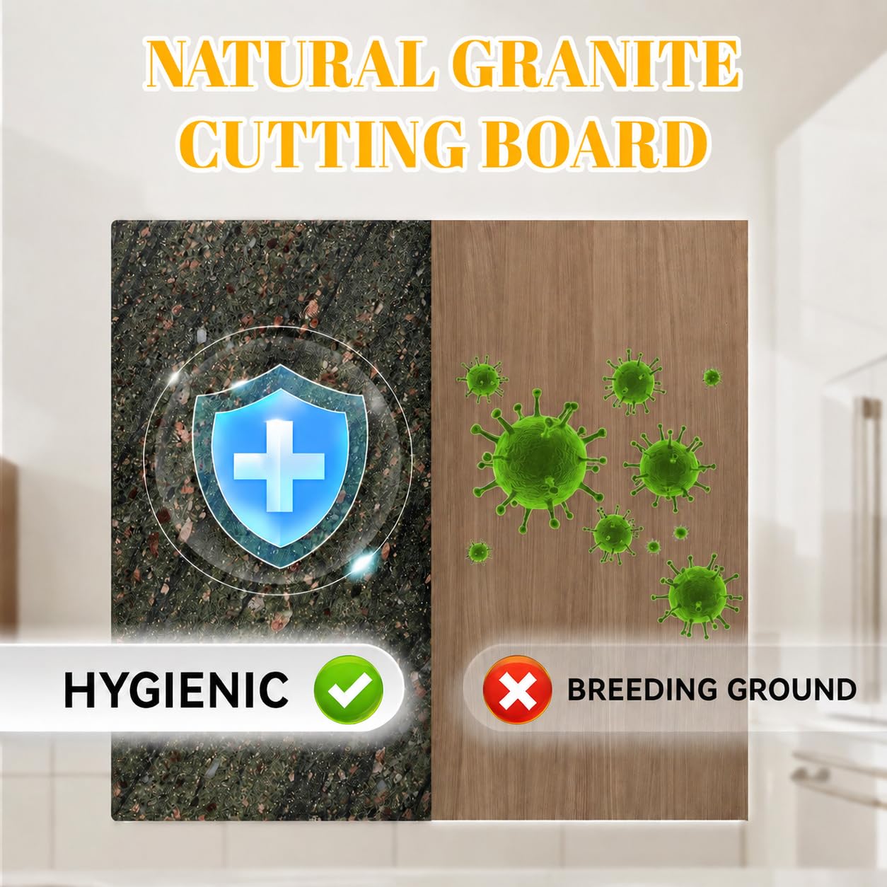 Koville Granite Cutting Board for Kitchen, 20x16 Inches Large Stone Slab Cheese Board, Rectangular Serving Board for Baking Charcuterie Pastry, Marble Cuttiing Board for Countertop(Green)