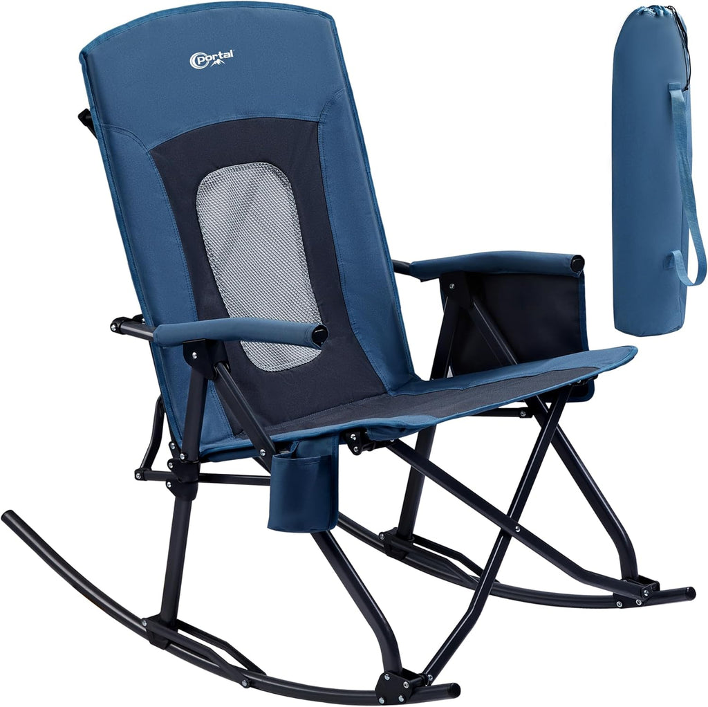PORTAL Oversized Folding Rocking Camping Chair - Portable Outdoor Rocker with High Back & Carry Bag, Supports 400 lbs