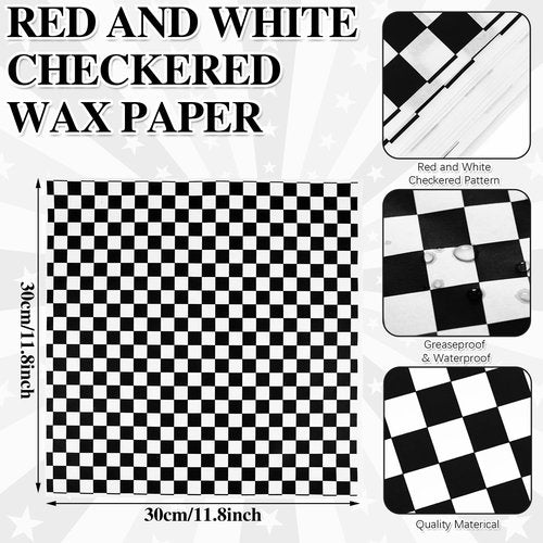 Geosar 100 Pcs Gingham Party Supply Disposable Paper Food Tray Bulk Disposable Food Boat with Checkered Wax Paper Sheet Checkered Wrapping Supply for Carnival Picnic Birthday Party (Black White)