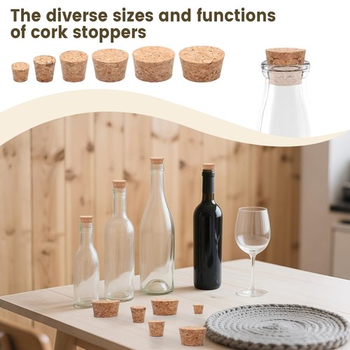 6 Sizes Bottle Corks, Natural Cork Bottle Stoppers for Wine & Beer (30 Pcs) - 1.54", 1.43", 1.2", 0.92", 0.73", 0.6" Top Diameter - Airtight Seal, Reusable
