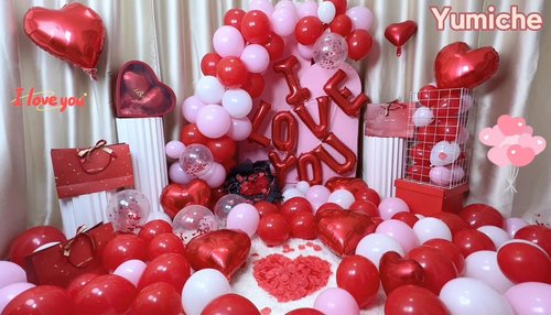 Yumiche 617PCS Valentines Balloon Arch, I Love You Balloon, Red Pink White Heart Balloon And Rose Petals For Valentines Day Wedding Engagement Anniversary Romantic Decorations Special Night